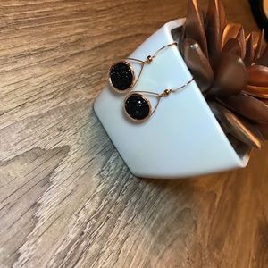 Black Druzy w/Rose Gold Dangle Earrings